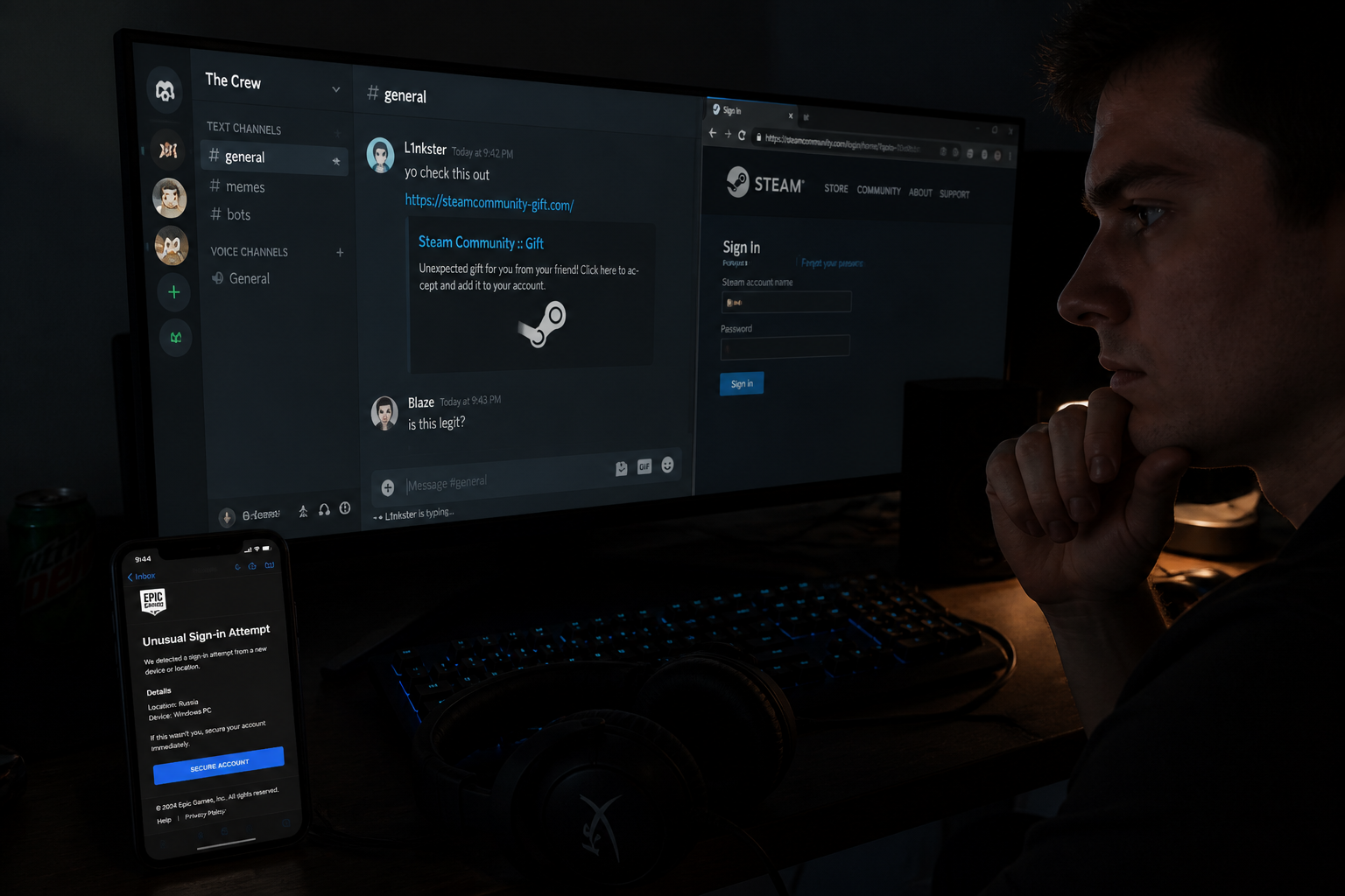 Cybersécurité gaming : les risques à connaître sur Discord, Steam et Epic Games